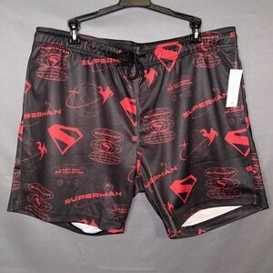 Superman Last Son of Krypton Mens Black Red Mesh Athletic Shorts L 36-38 NEW